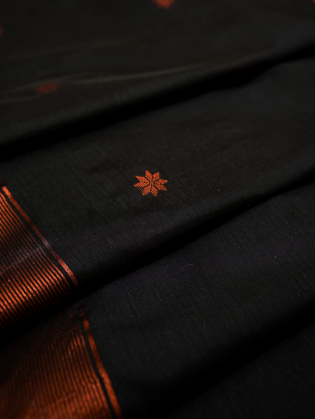 Beige & Black - Maheshwari Cotton Saree