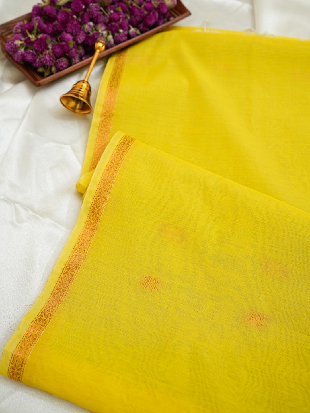 Yellow & Green Maheshwari Cotton Saree