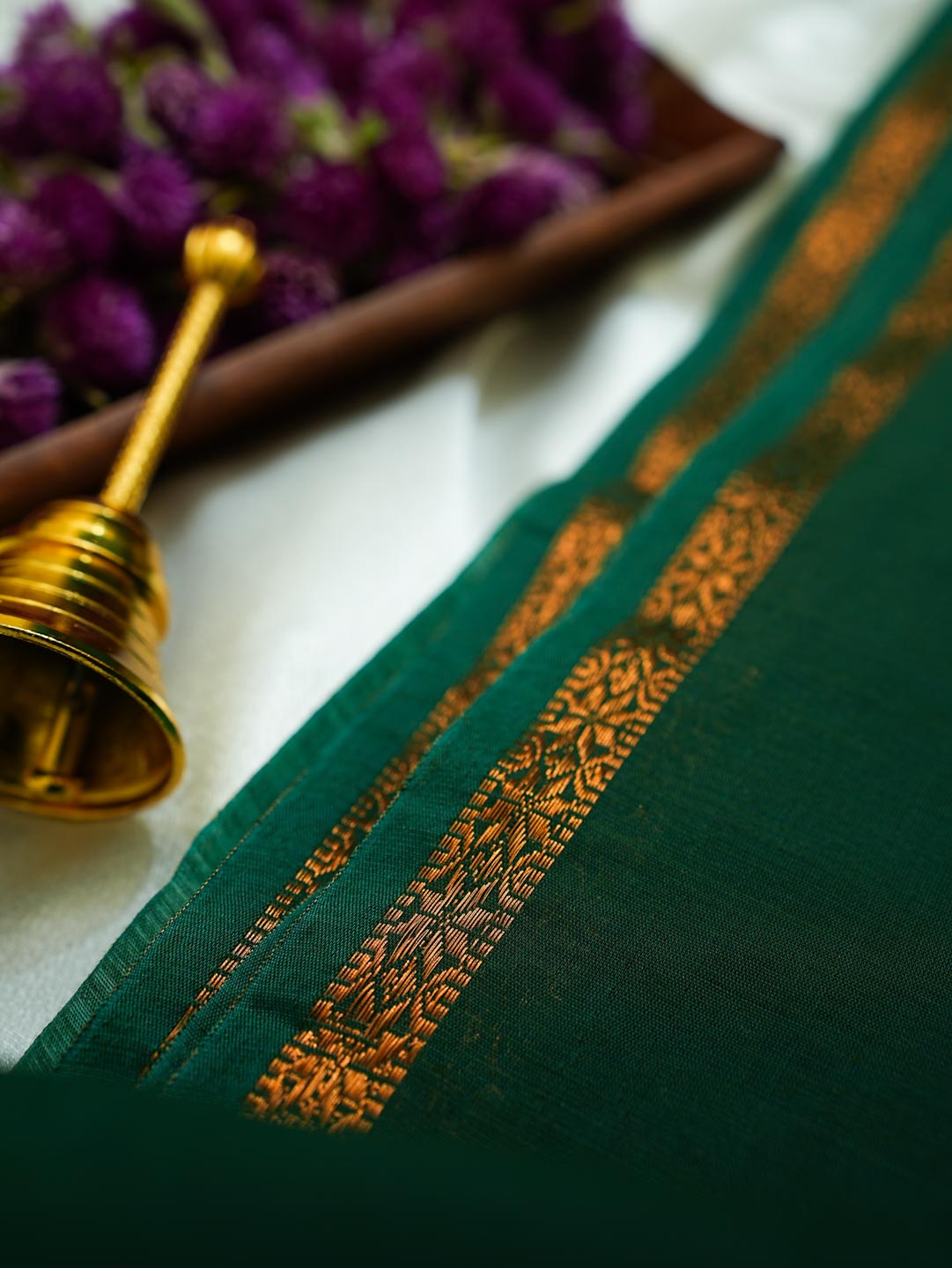 Deep Forest Green/ Dark Green- Maheshwari Cotton Saree