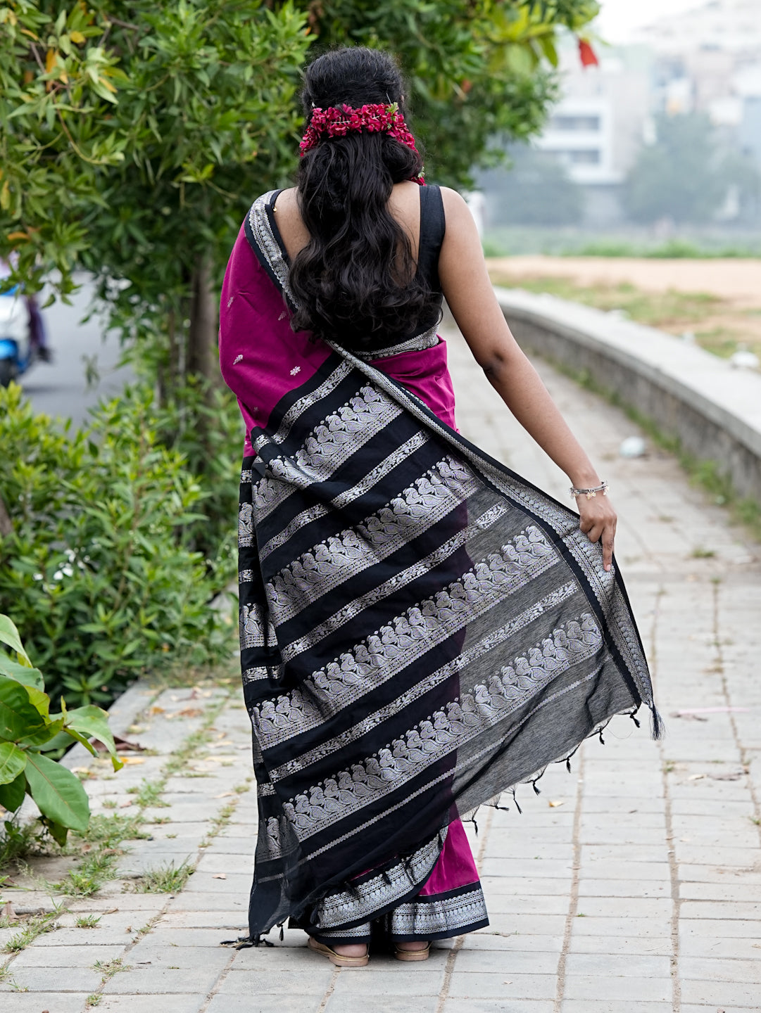 Magenta & Black Kalyani Cotton Saree