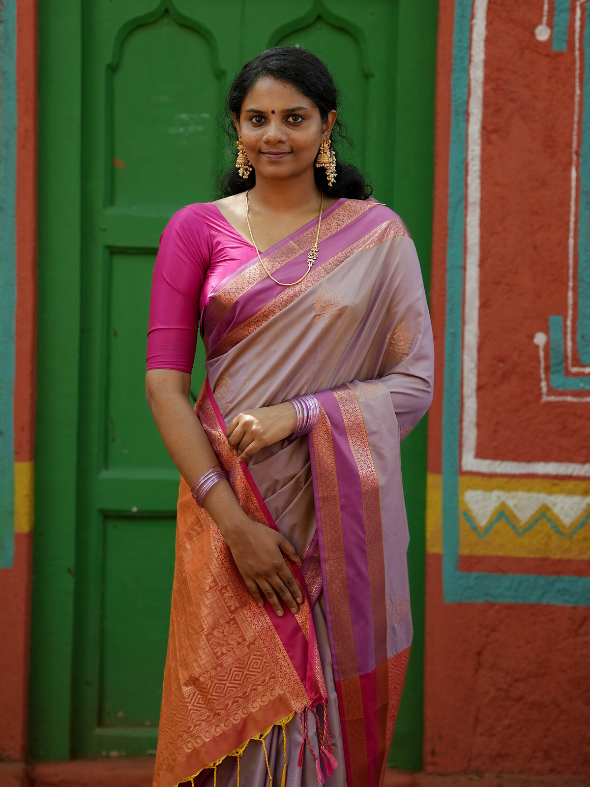 Dusty Lavender & Pink Soft Silk Saree