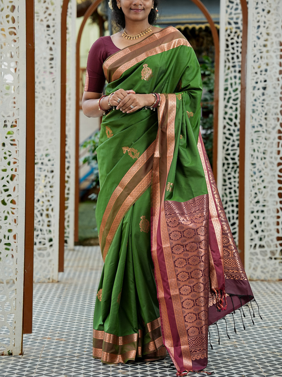 Green & Maroon Soft Silk Saree