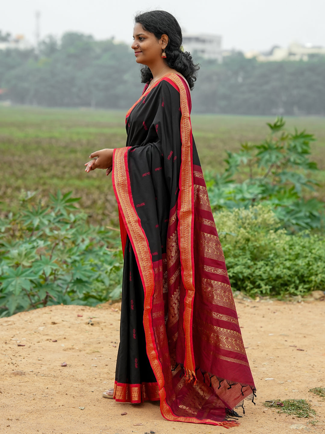 Black & Red Kalyani Cotton Saree