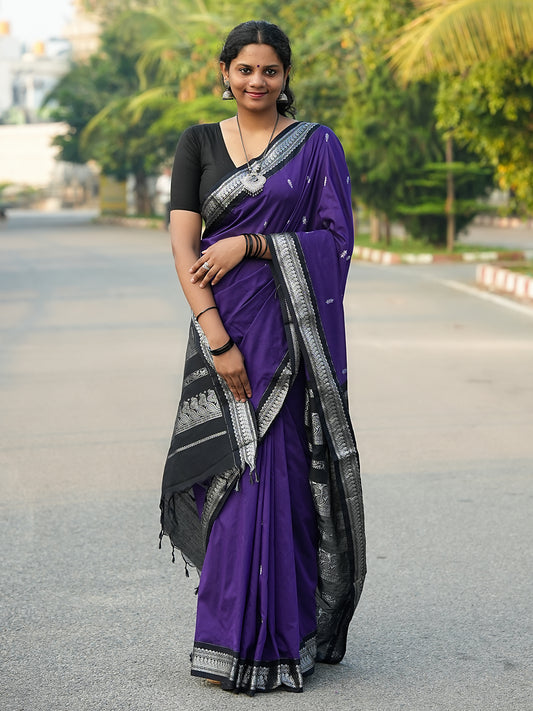 Violet & Black Kalyani Cotton Saree