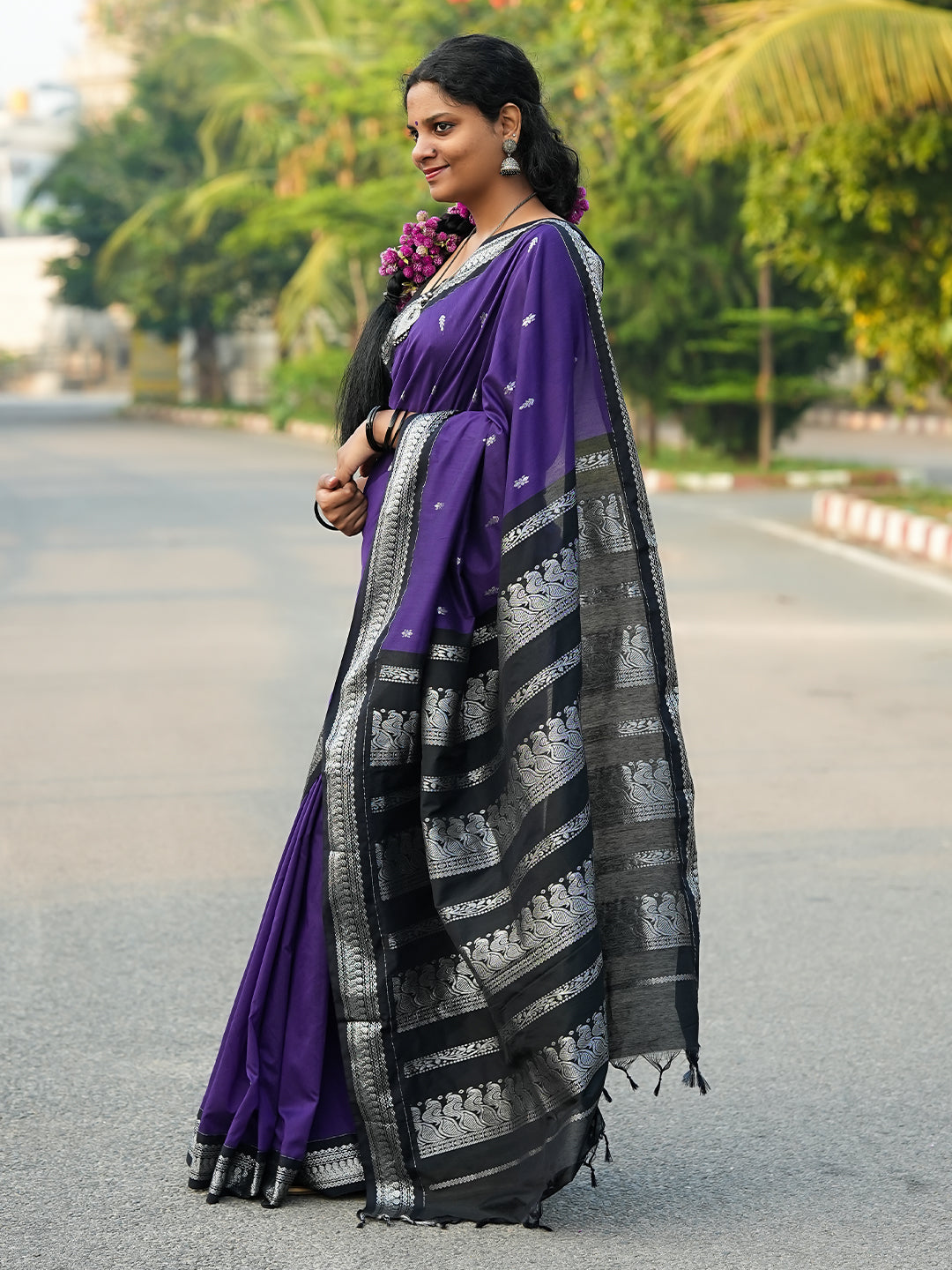Violet & Black Kalyani Cotton Saree