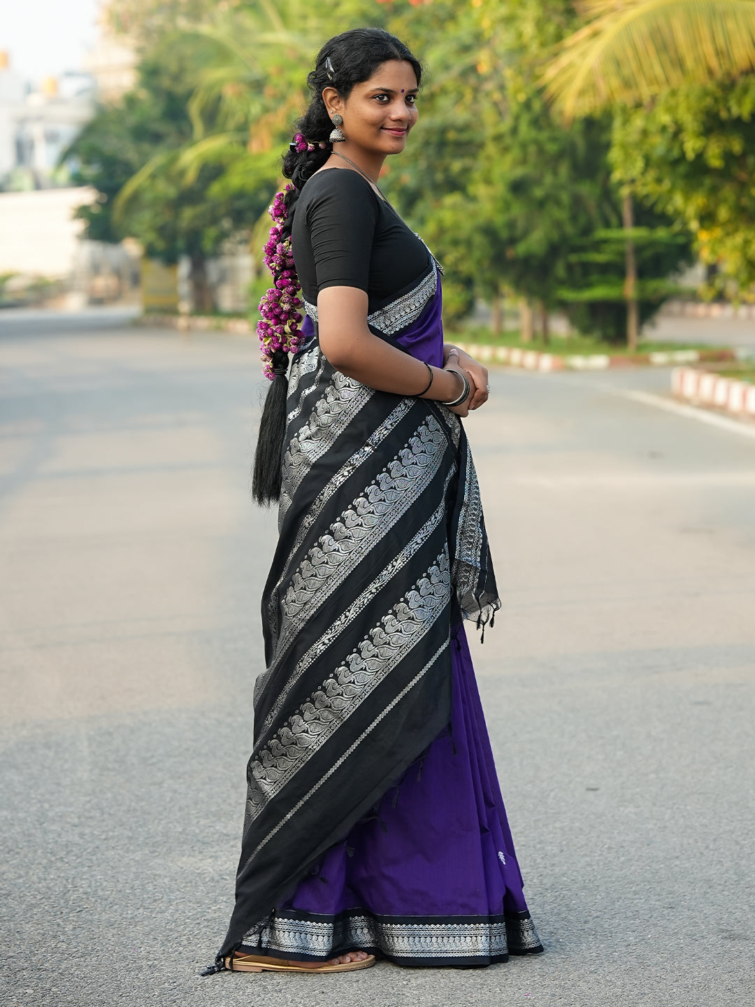 Violet & Black Kalyani Cotton Saree