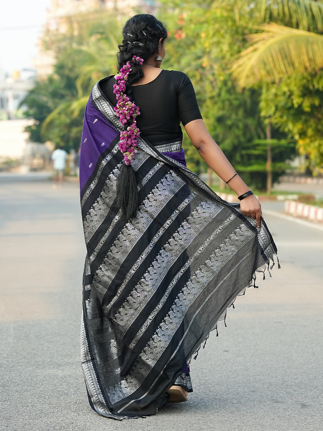 Violet & Black Kalyani Cotton Saree