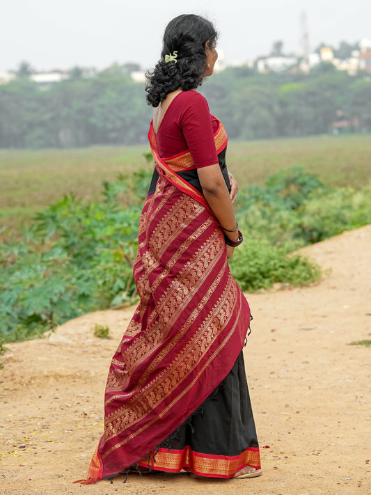 Black & Red Kalyani Cotton Saree