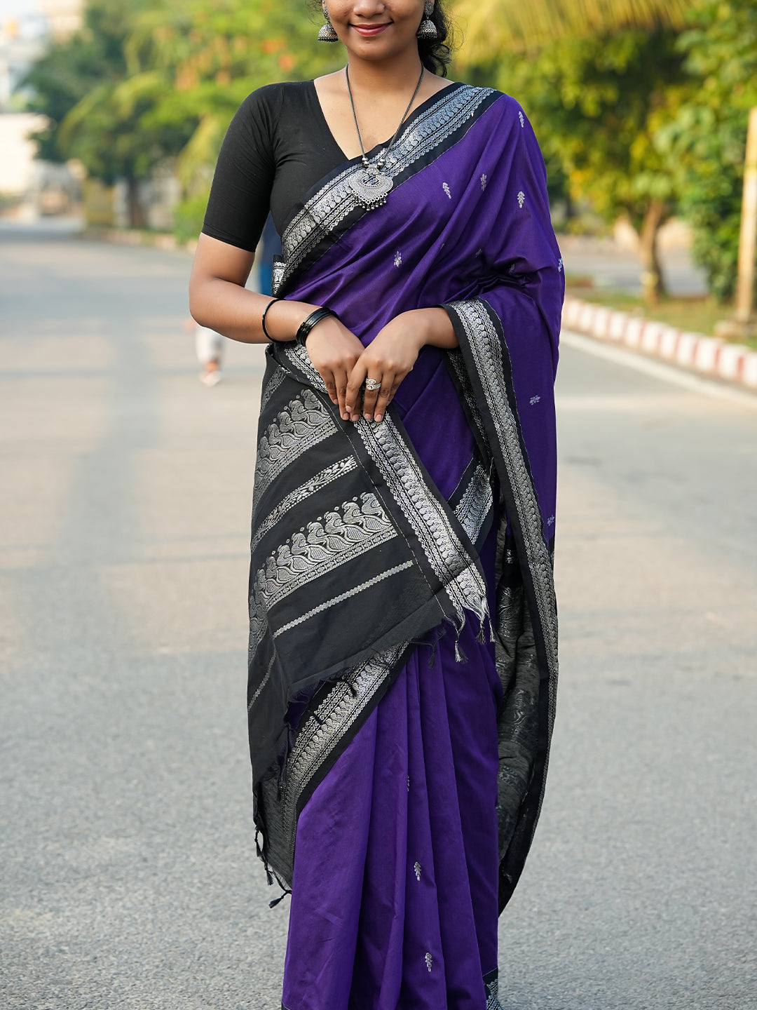 Violet & Black Kalyani Cotton Saree