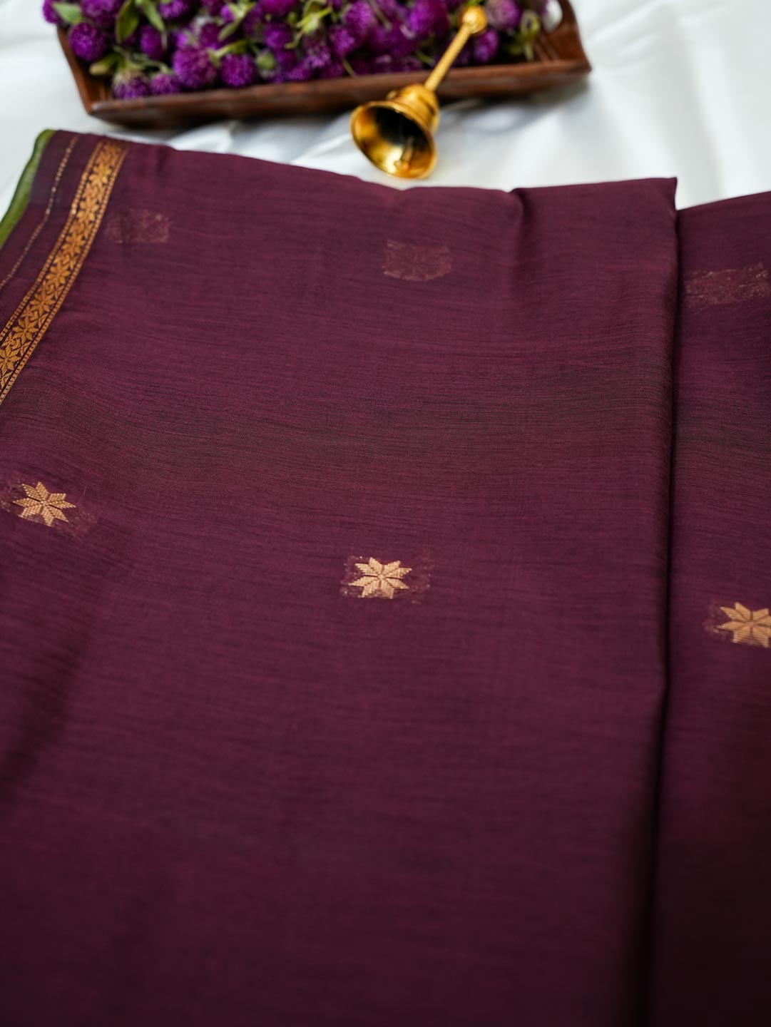 Dark Maroon/Deep Wine & Olive Green- Maheshwari Cotton Saree