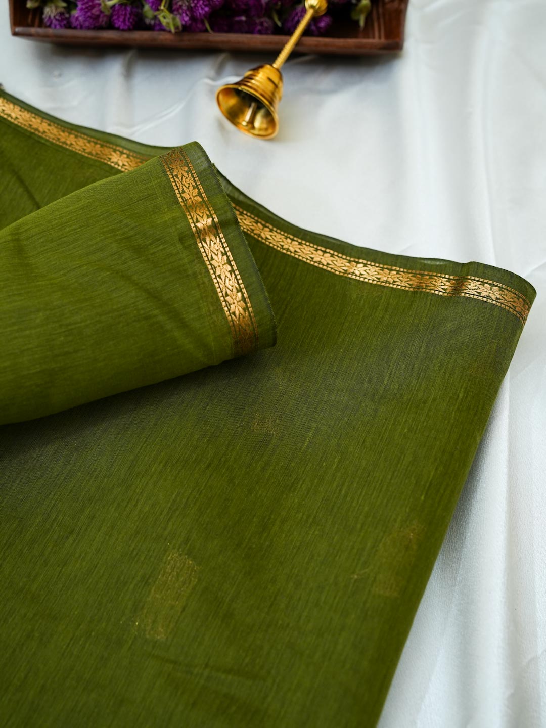 Dark Maroon/Deep Wine & Olive Green- Maheshwari Cotton Saree