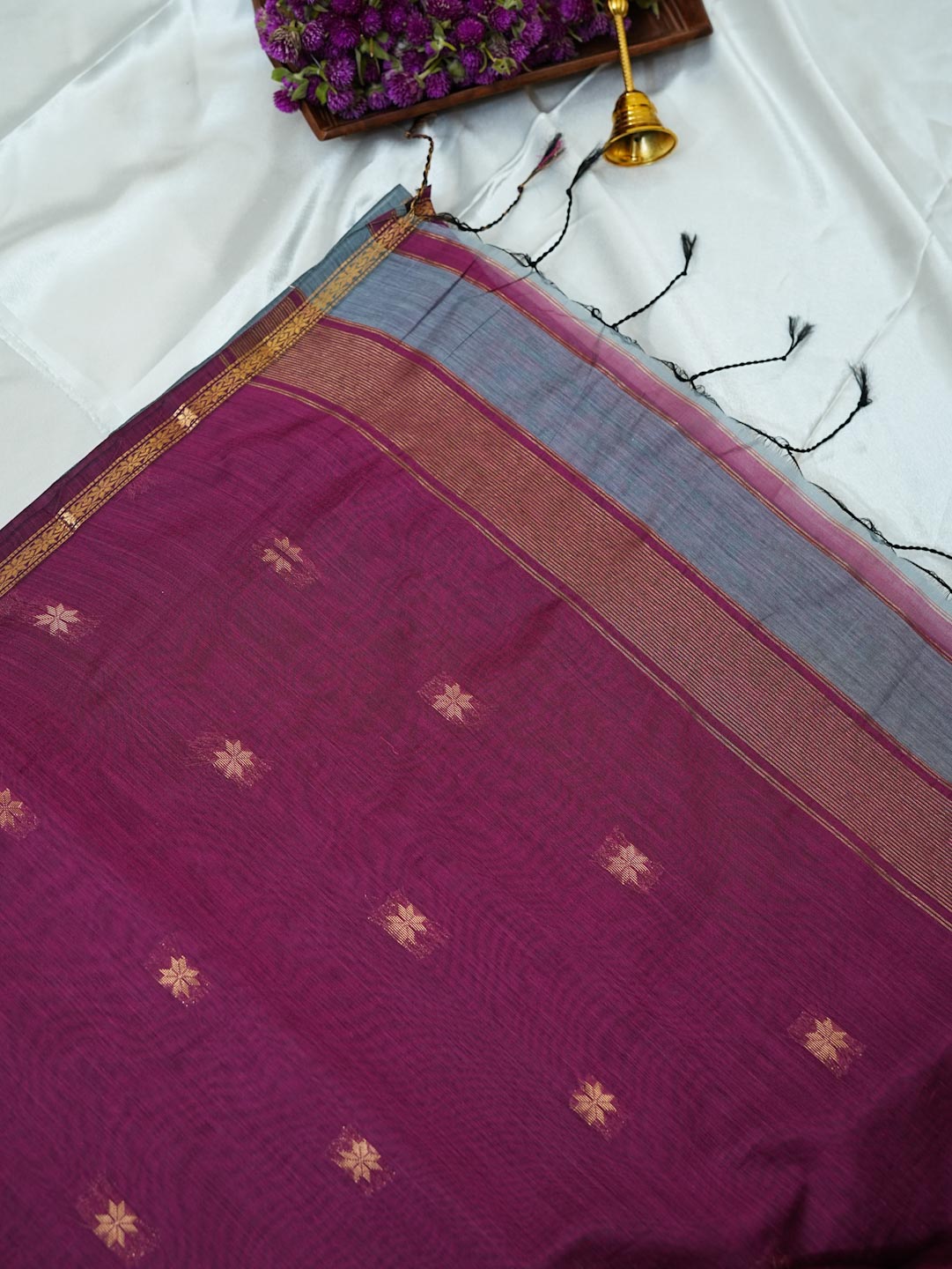 Slate Blue/Grey &  Magenta Maheshwari Cotton Saree