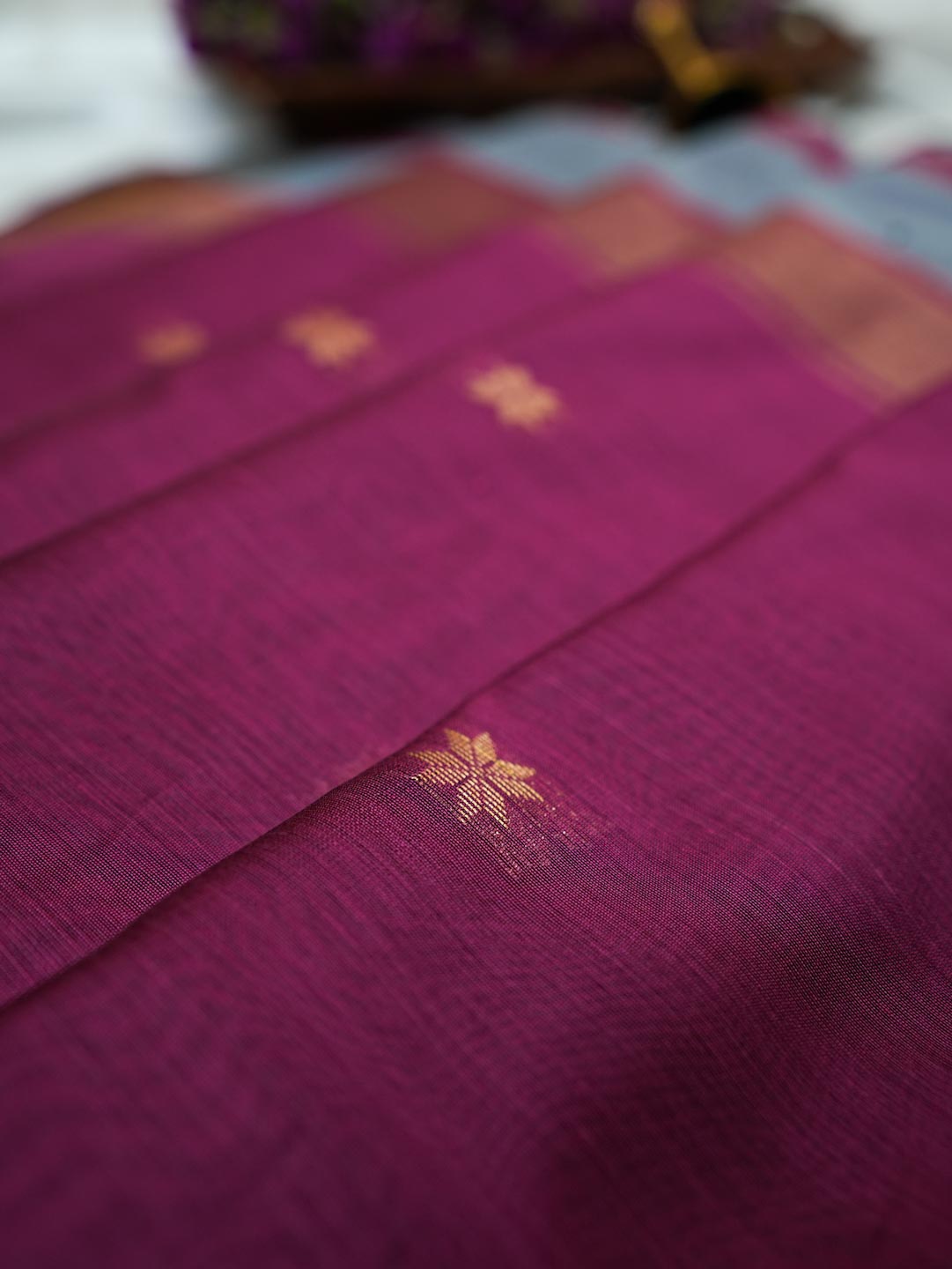 Slate Blue/Grey &  Magenta Maheshwari Cotton Saree