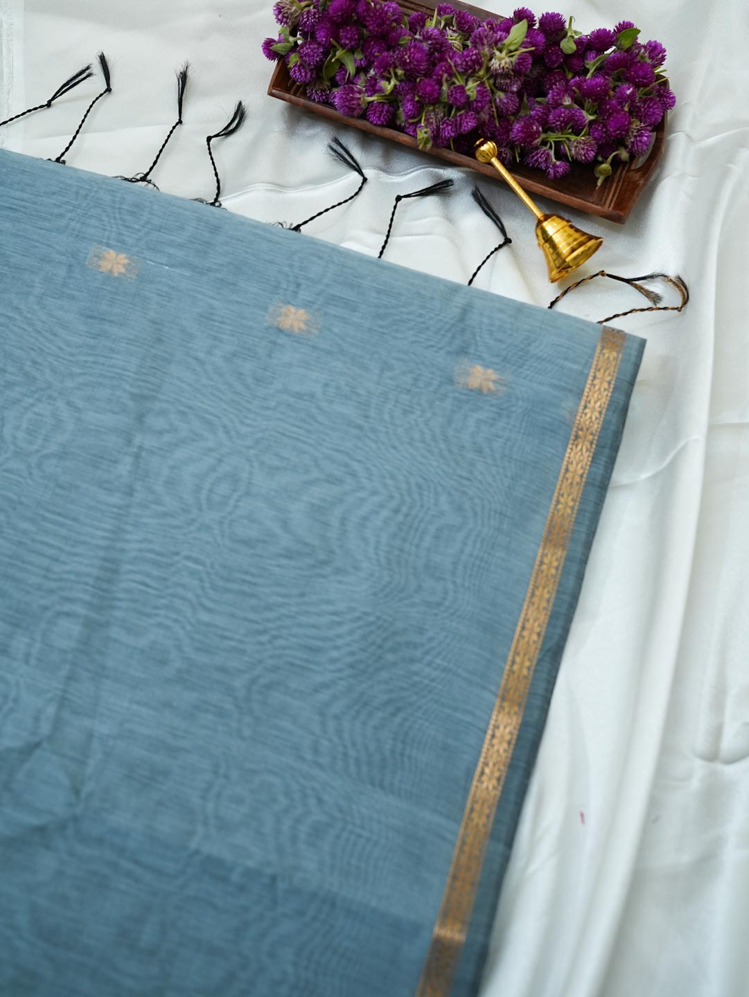 Slate Blue/Grey &  Magenta Maheshwari Cotton Saree