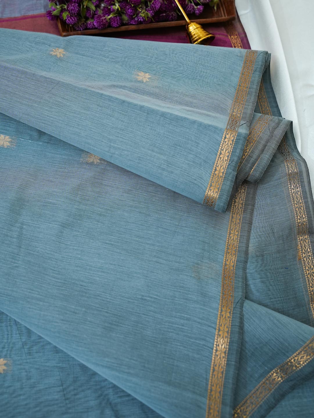 Slate Blue/Grey &  Magenta Maheshwari Cotton Saree