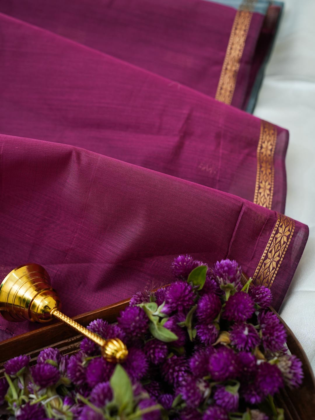 Slate Blue/Grey &  Magenta Maheshwari Cotton Saree