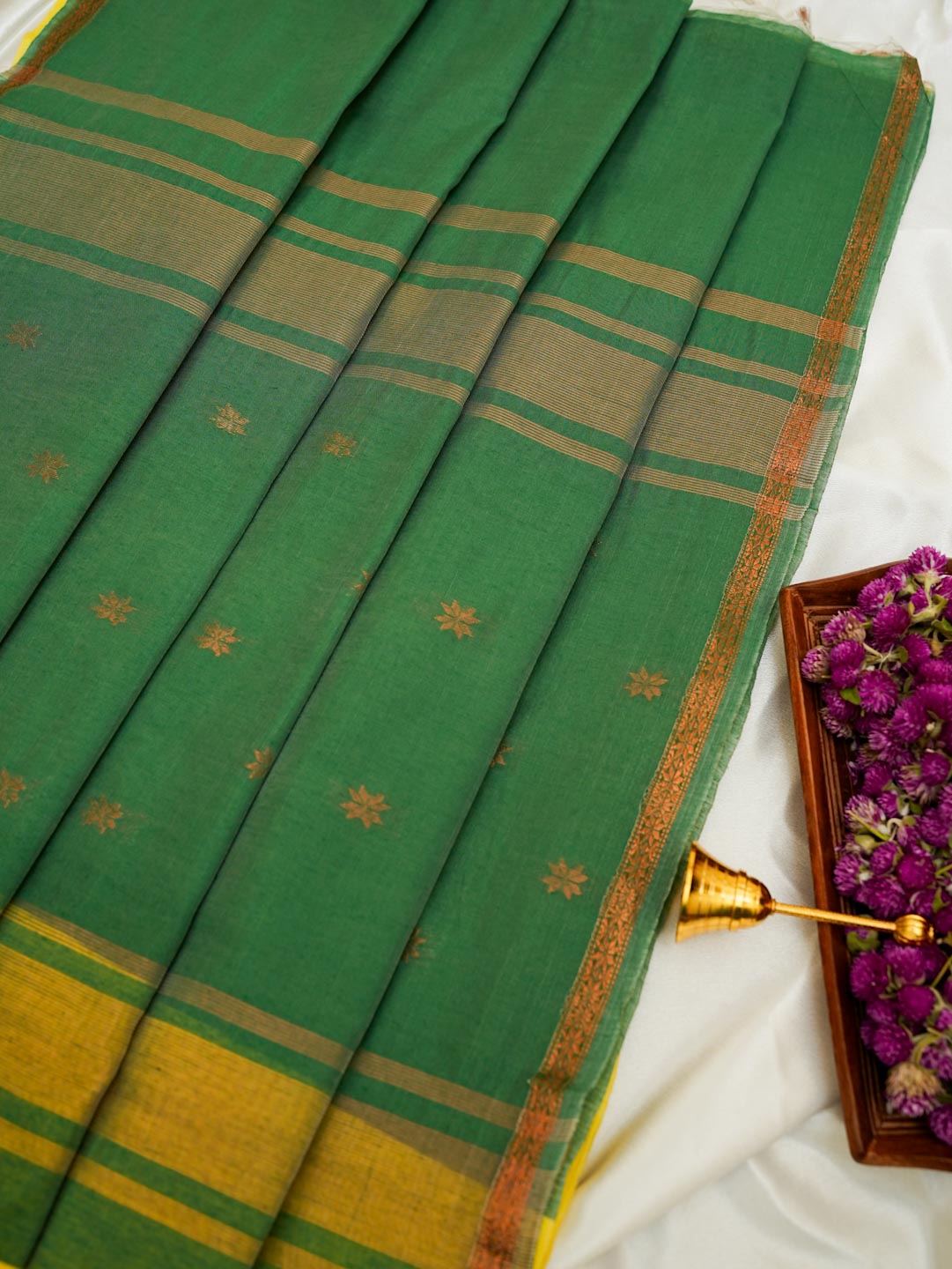 Yellow & Green Maheshwari Cotton Saree
