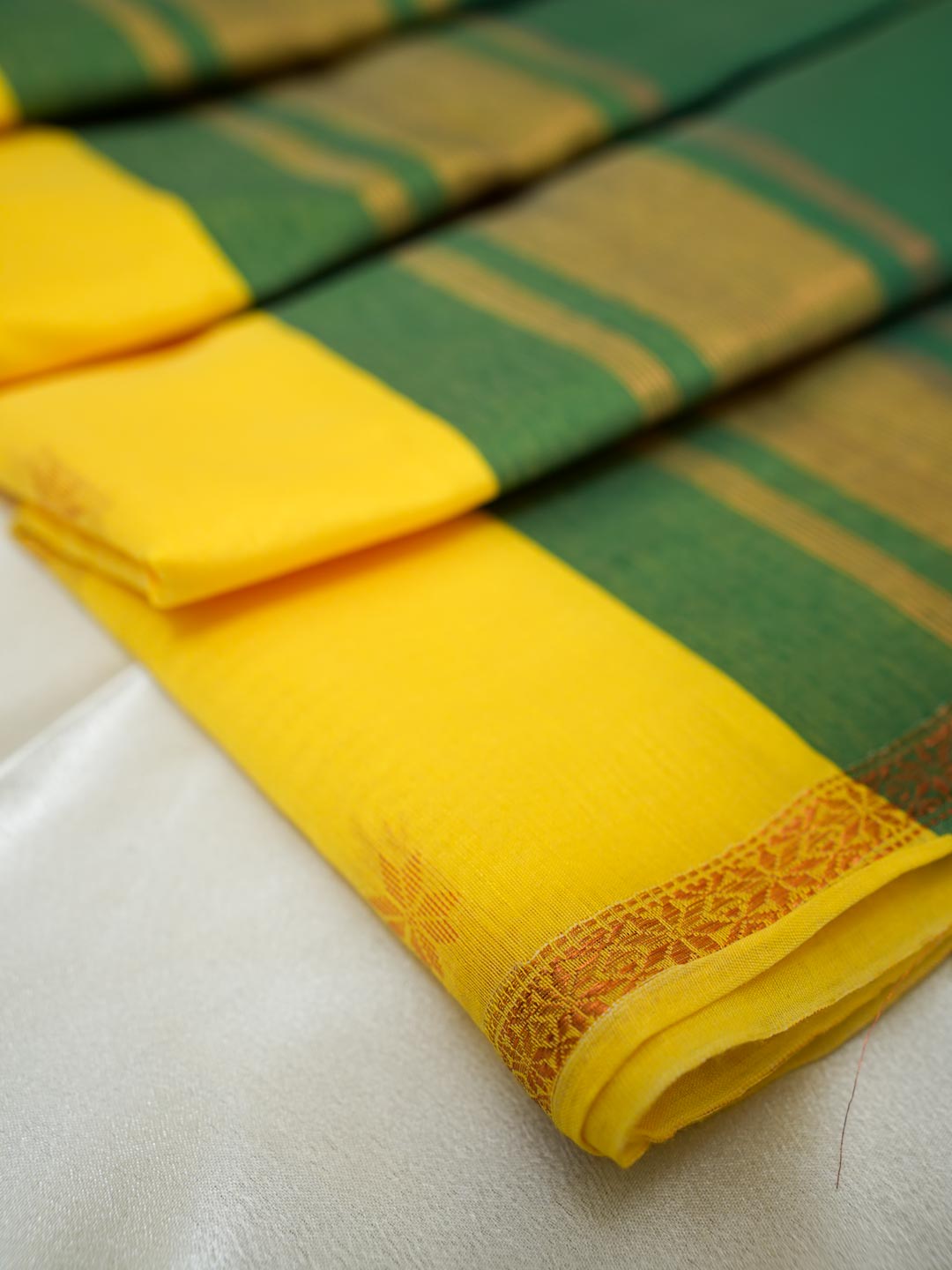 Yellow & Green Maheshwari Cotton Saree