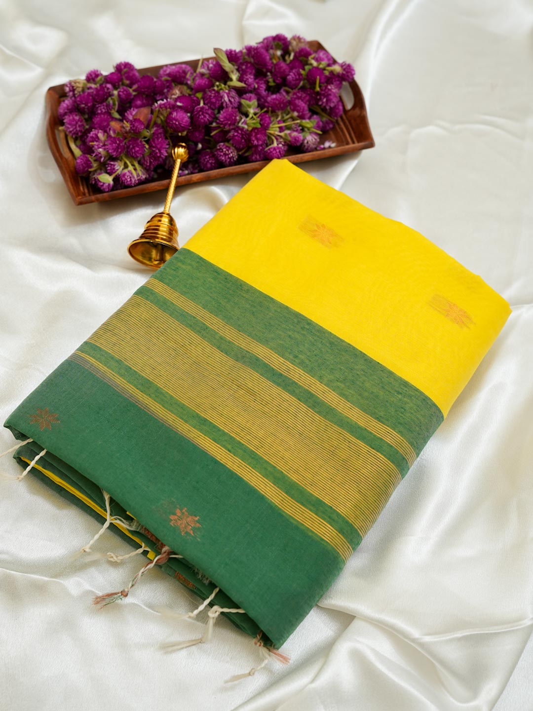 Yellow & Green Maheshwari Cotton Saree