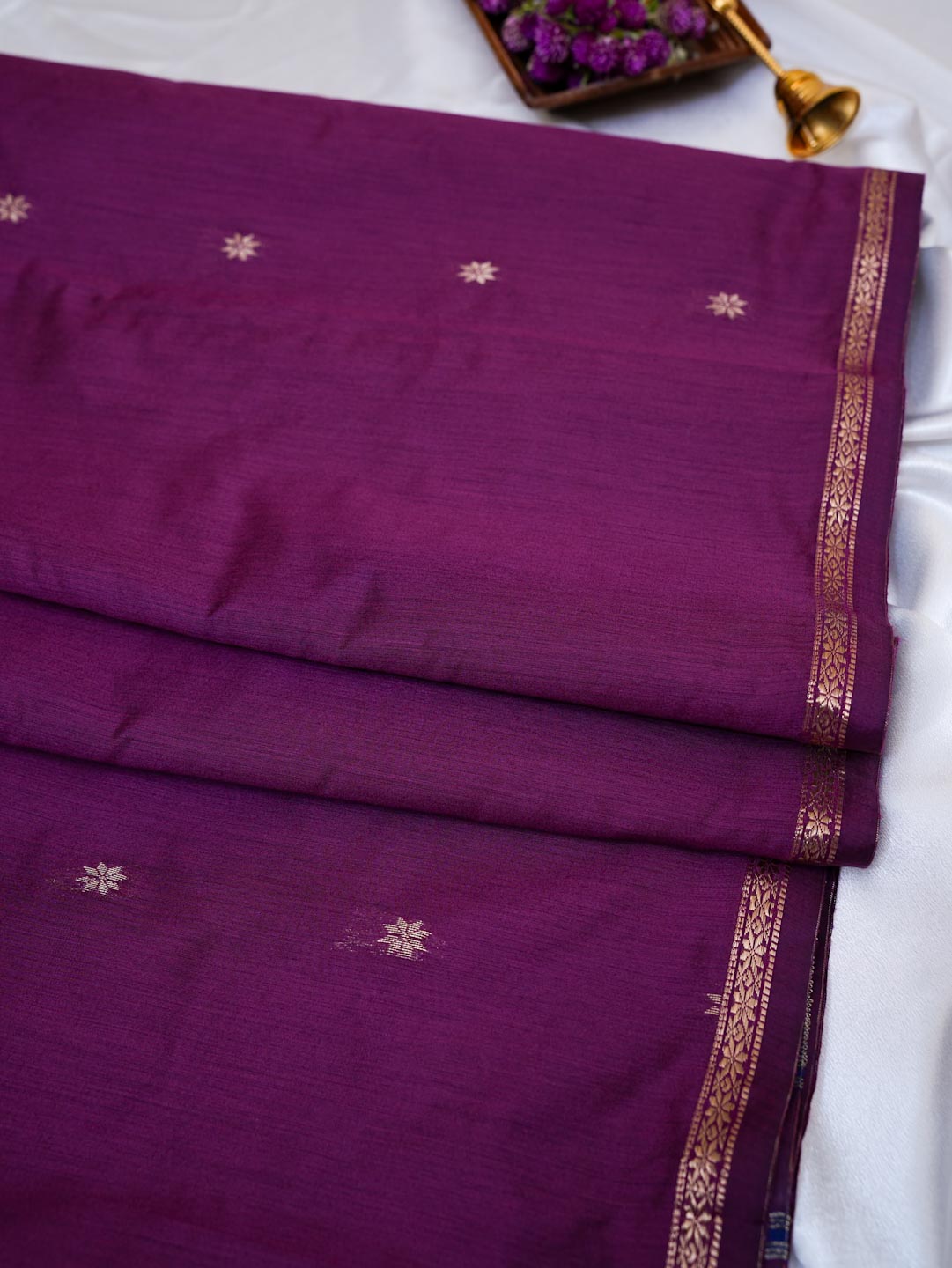 Dark Purple/ Deep Wine & Royal Blue - Maheshwari Cotton Saree
