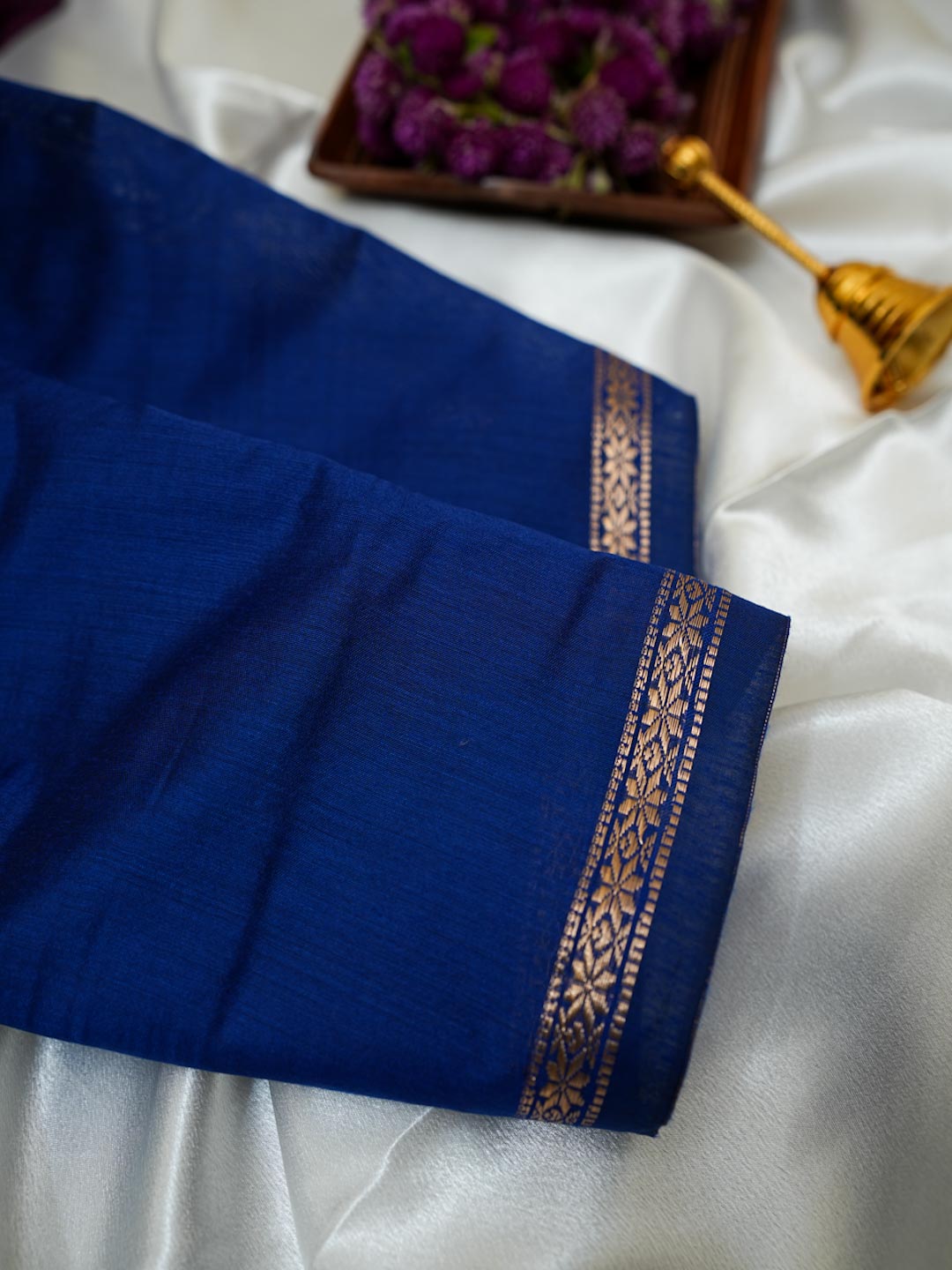 Dark Purple/ Deep Wine & Royal Blue - Maheshwari Cotton Saree