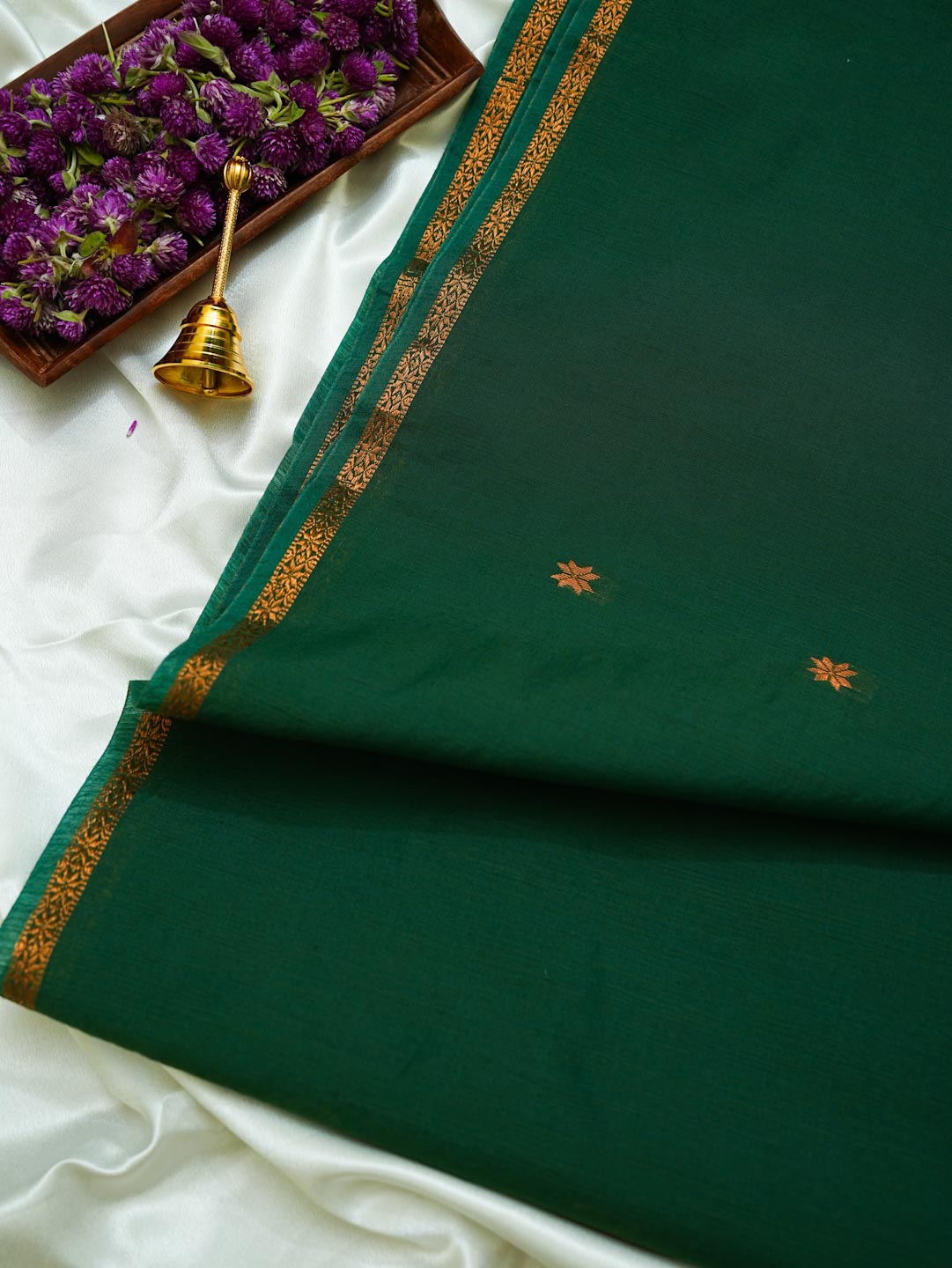 Deep Forest Green/ Dark Green- Maheshwari Cotton Saree