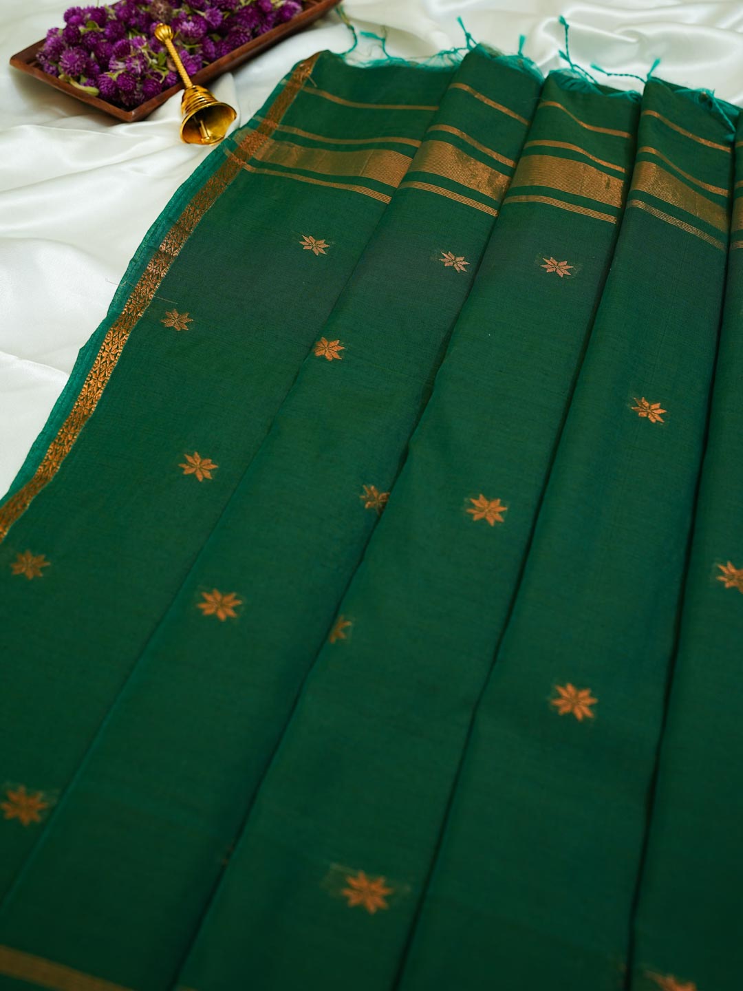 Deep Forest Green/ Dark Green- Maheshwari Cotton Saree