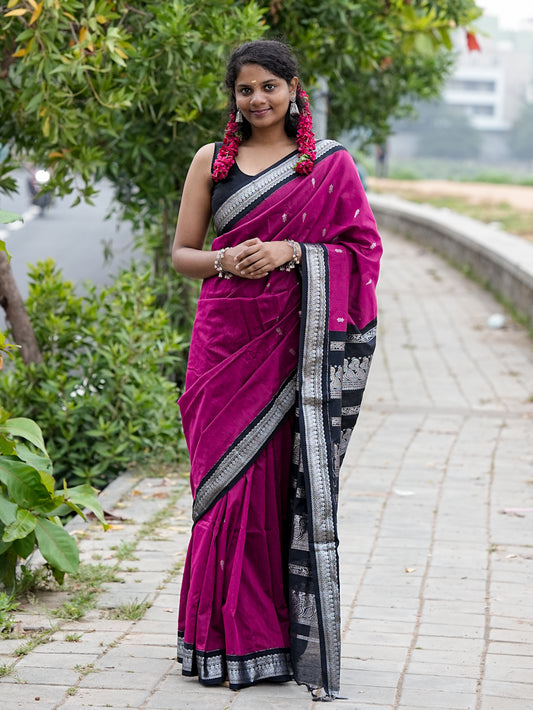 Magenta & Black Kalyani Cotton Saree