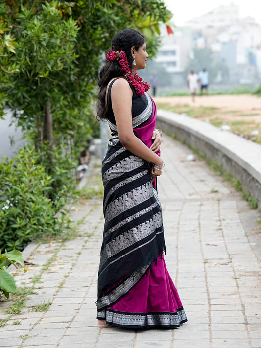 Magenta & Black Kalyani Cotton Saree