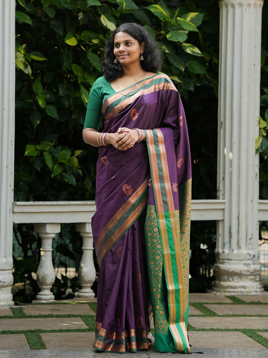 Purple & Green Soft Silk Saree