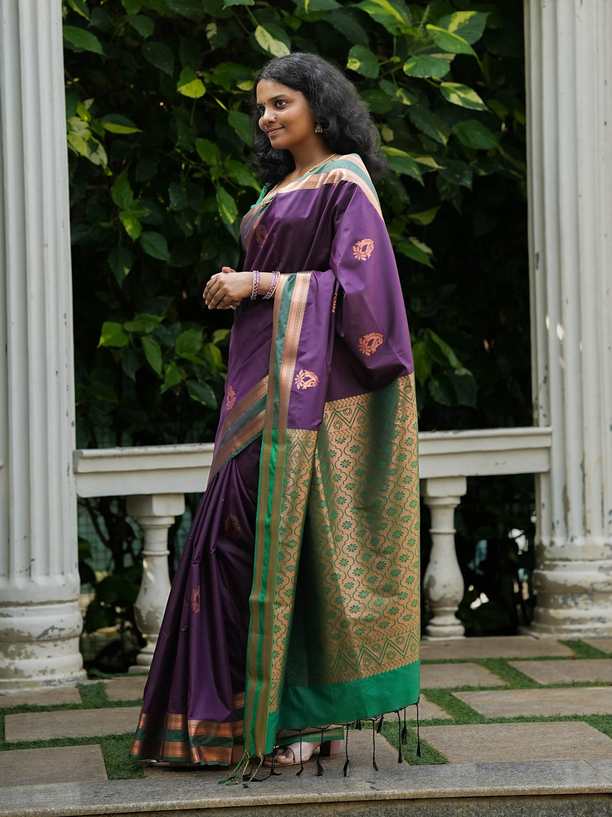 Purple & Green Soft Silk Saree