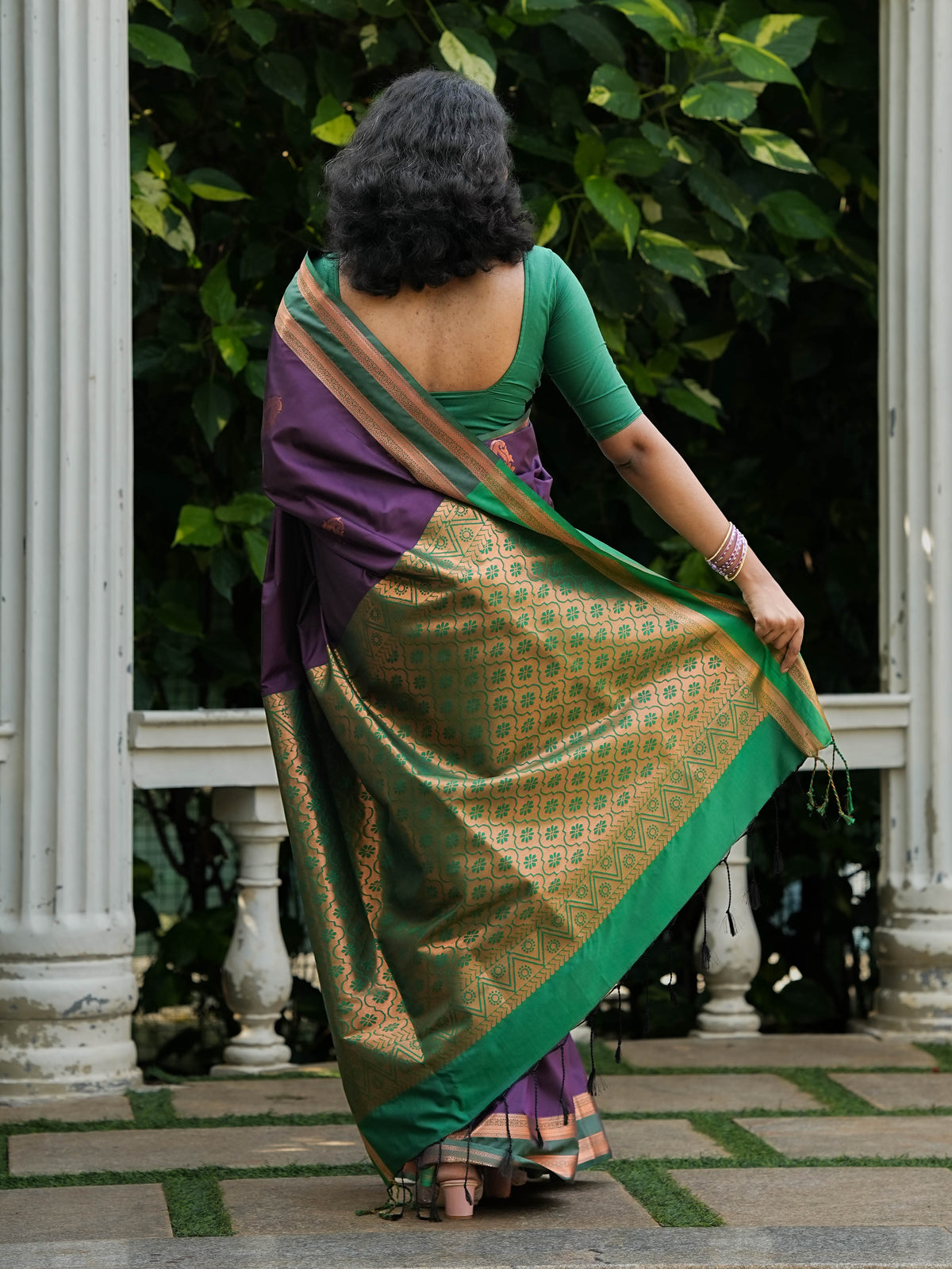 Purple & Green Soft Silk Saree