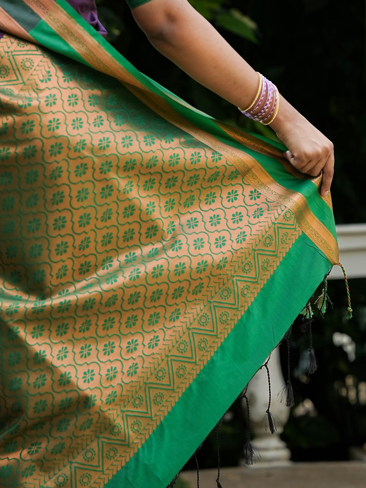 Purple & Green Soft Silk Saree