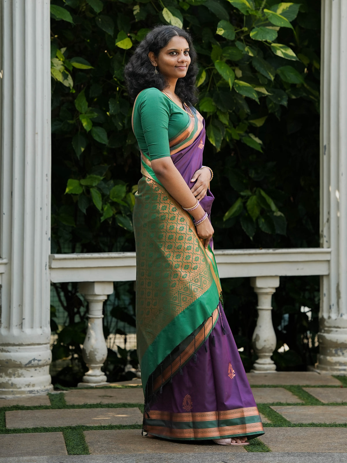 Purple & Green Soft Silk Saree