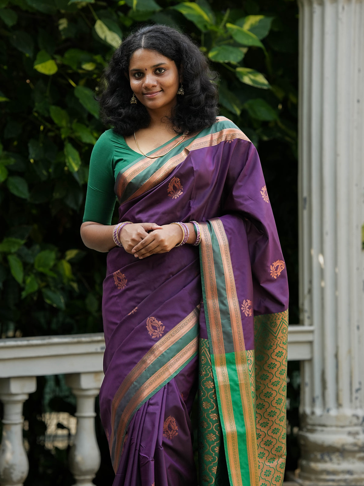 Purple & Green Soft Silk Saree
