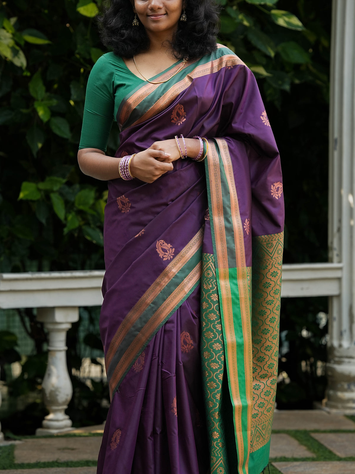 Purple & Green Soft Silk Saree