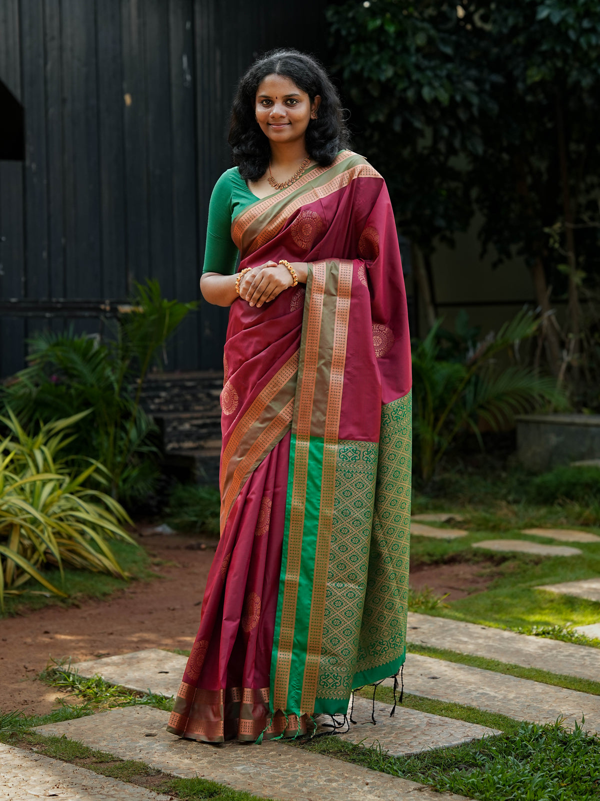 Maroon & Green Soft Silk Saree