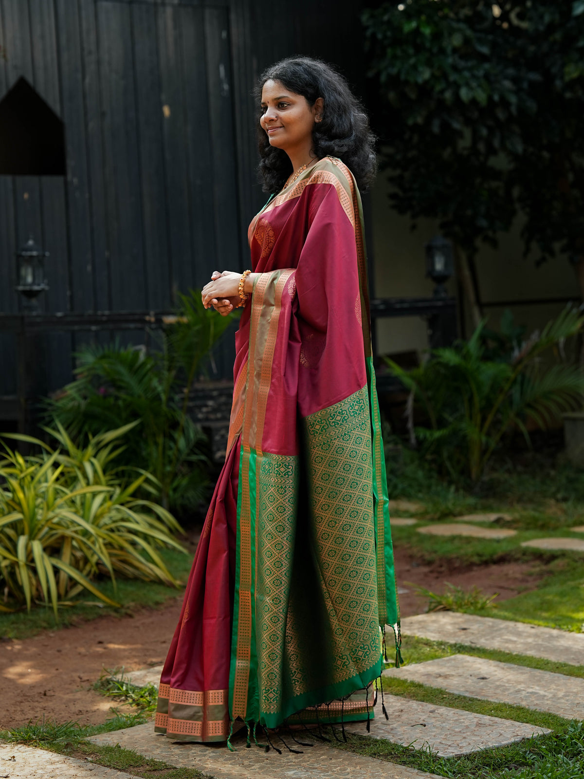Maroon & Green Soft Silk Saree