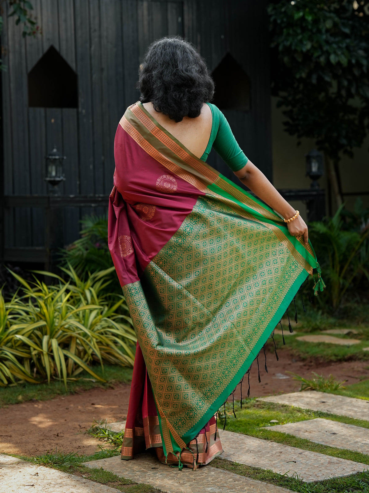 Maroon & Green Soft Silk Saree