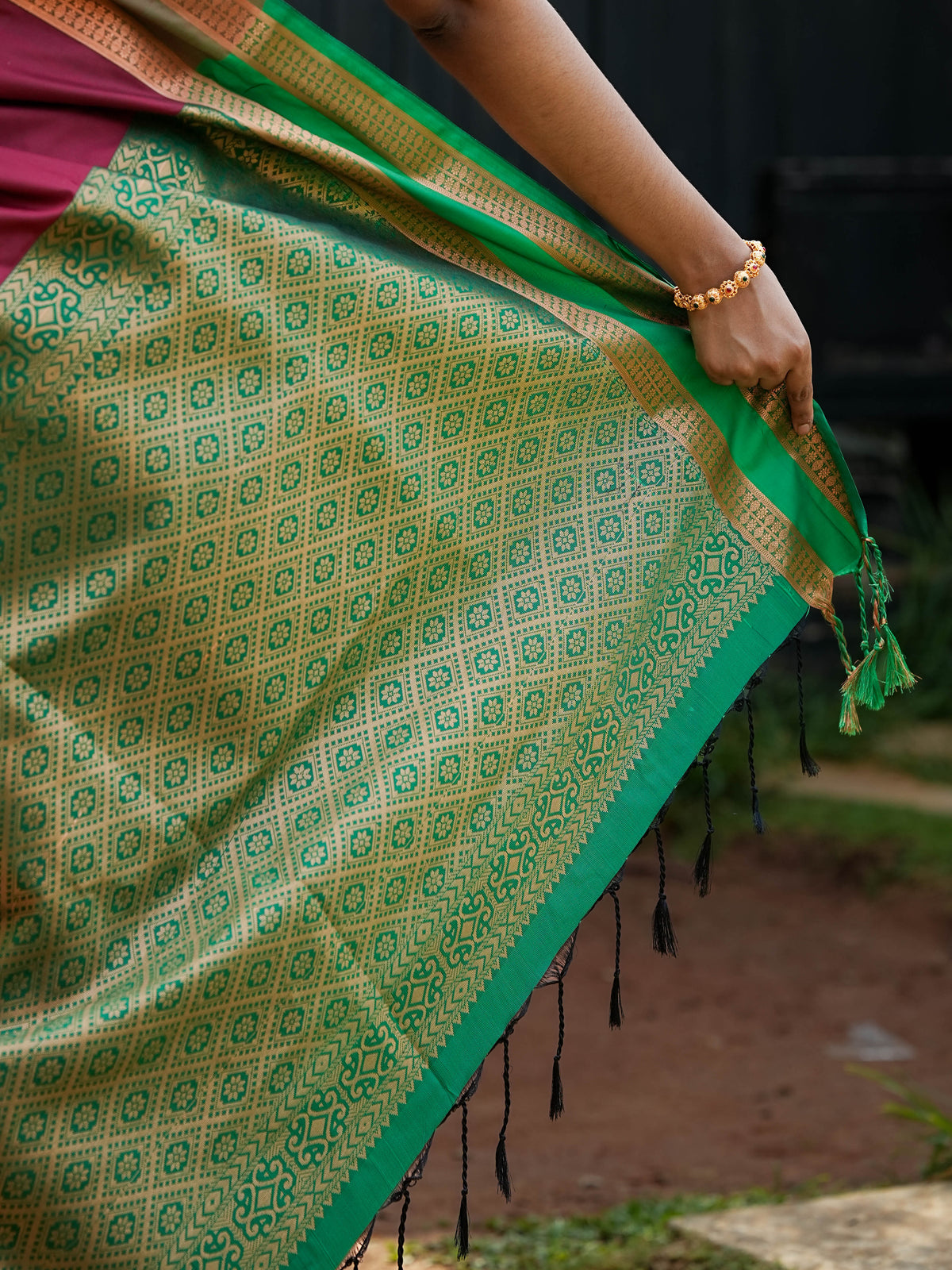Maroon & Green Soft Silk Saree