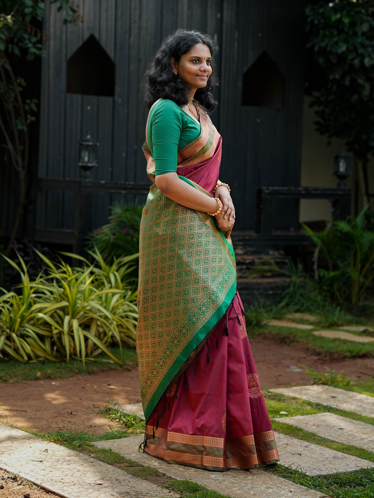 Maroon & Green Soft Silk Saree