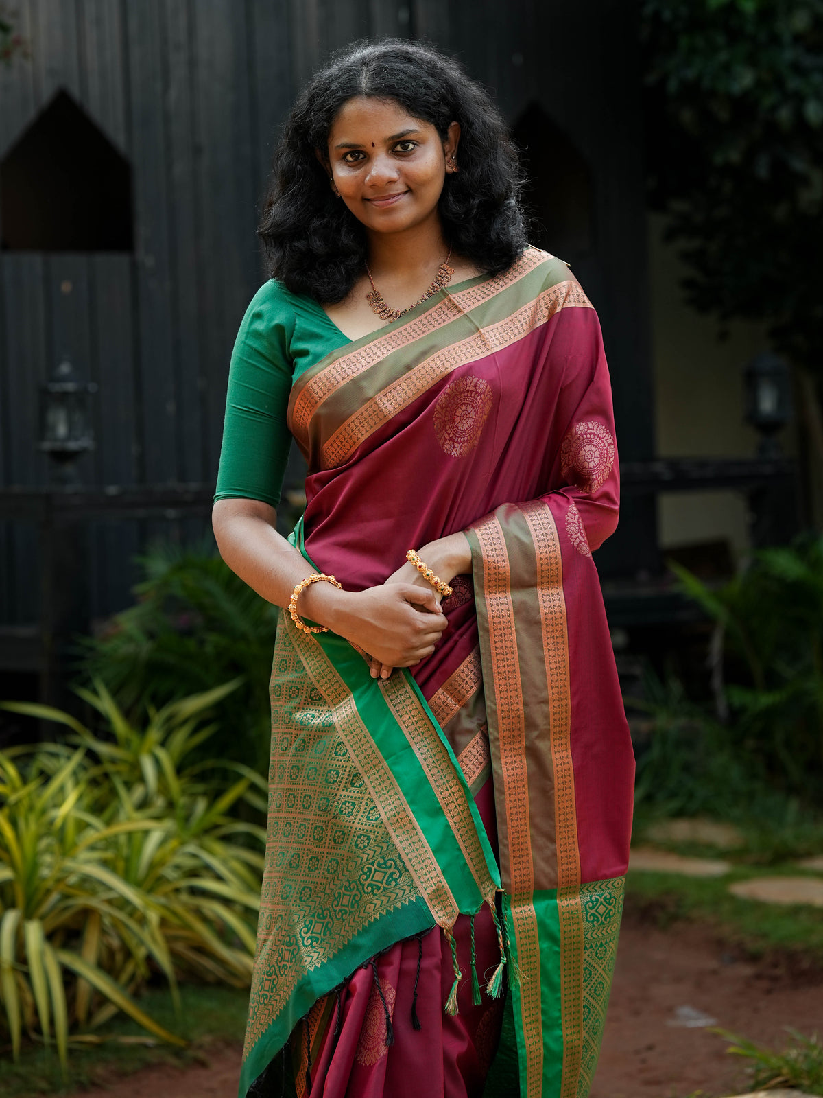 Maroon & Green Soft Silk Saree