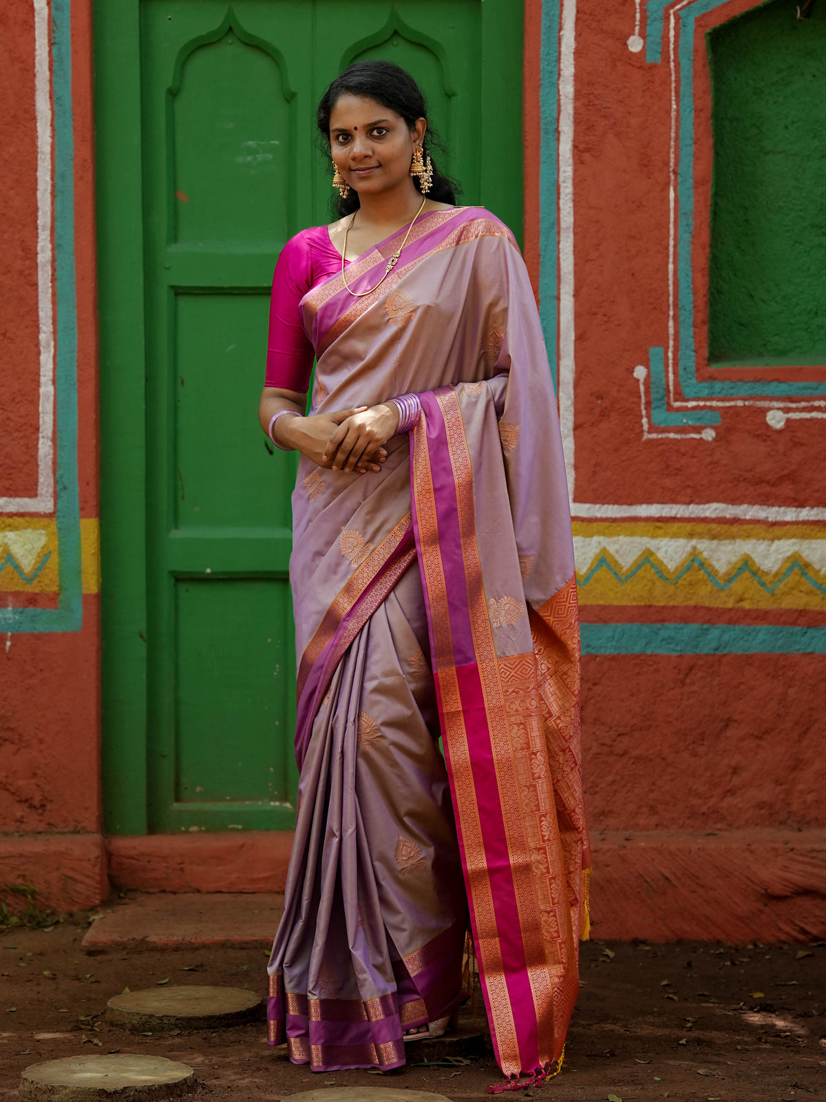 Dusty Lavender & Pink Soft Silk Saree