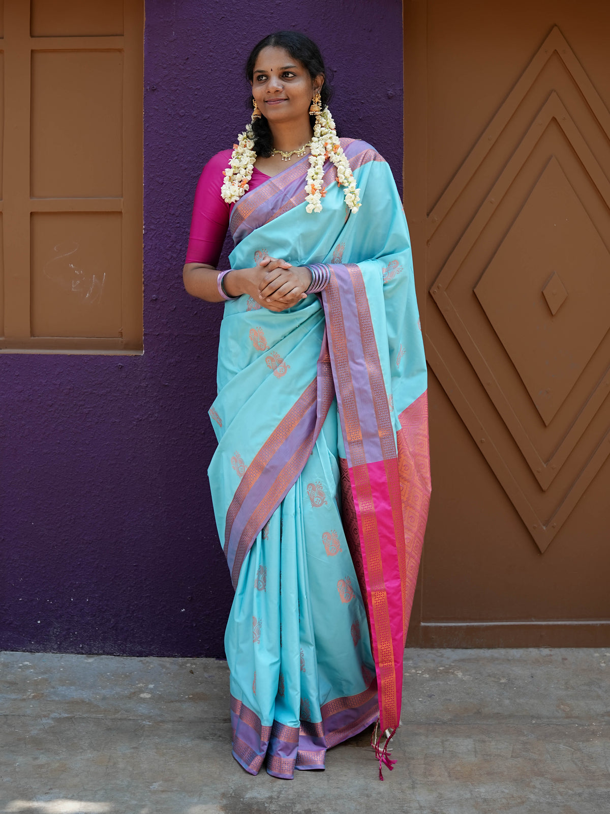 Blue & Pink Soft Silk Saree