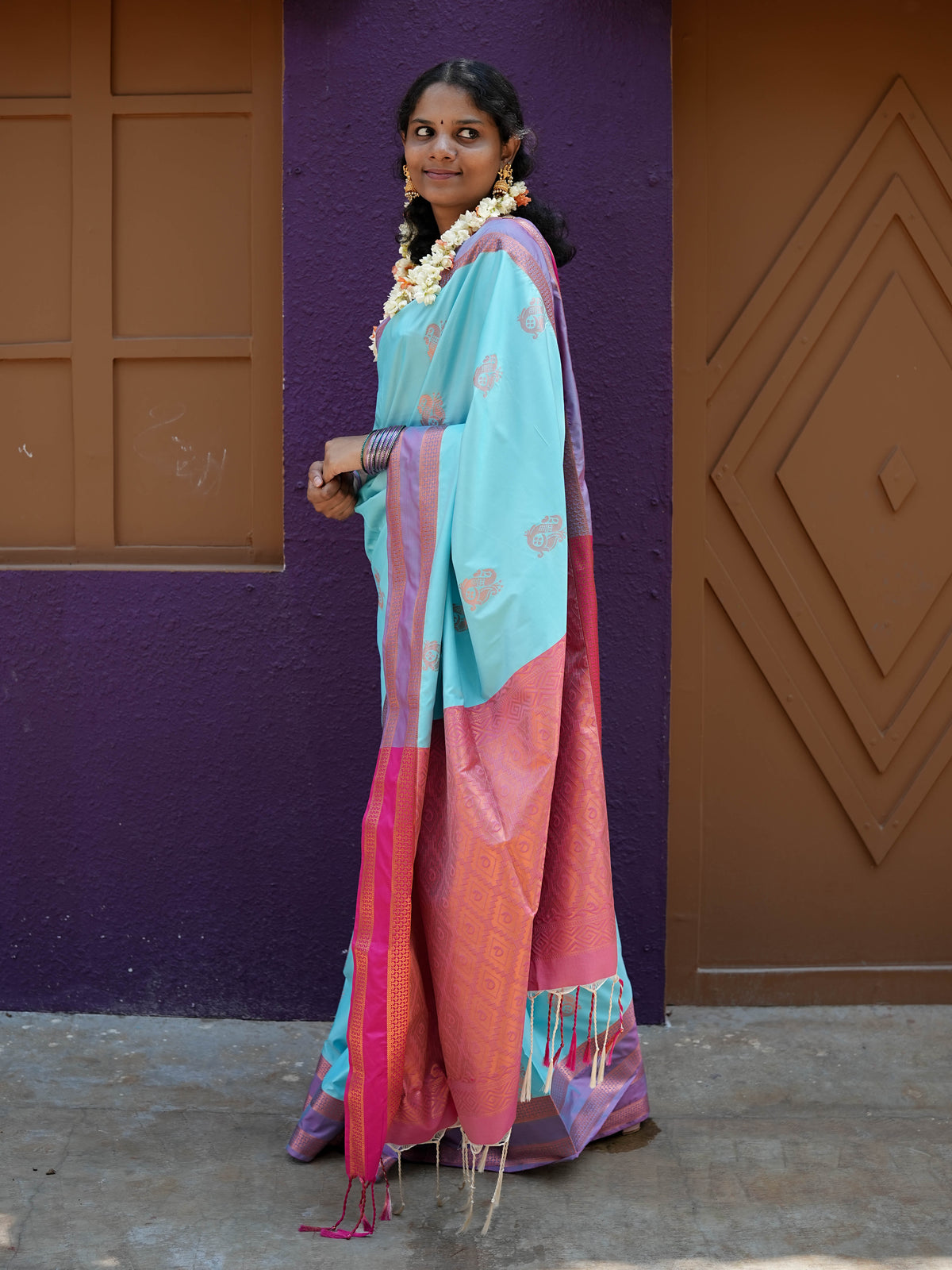 Blue & Pink Soft Silk Saree
