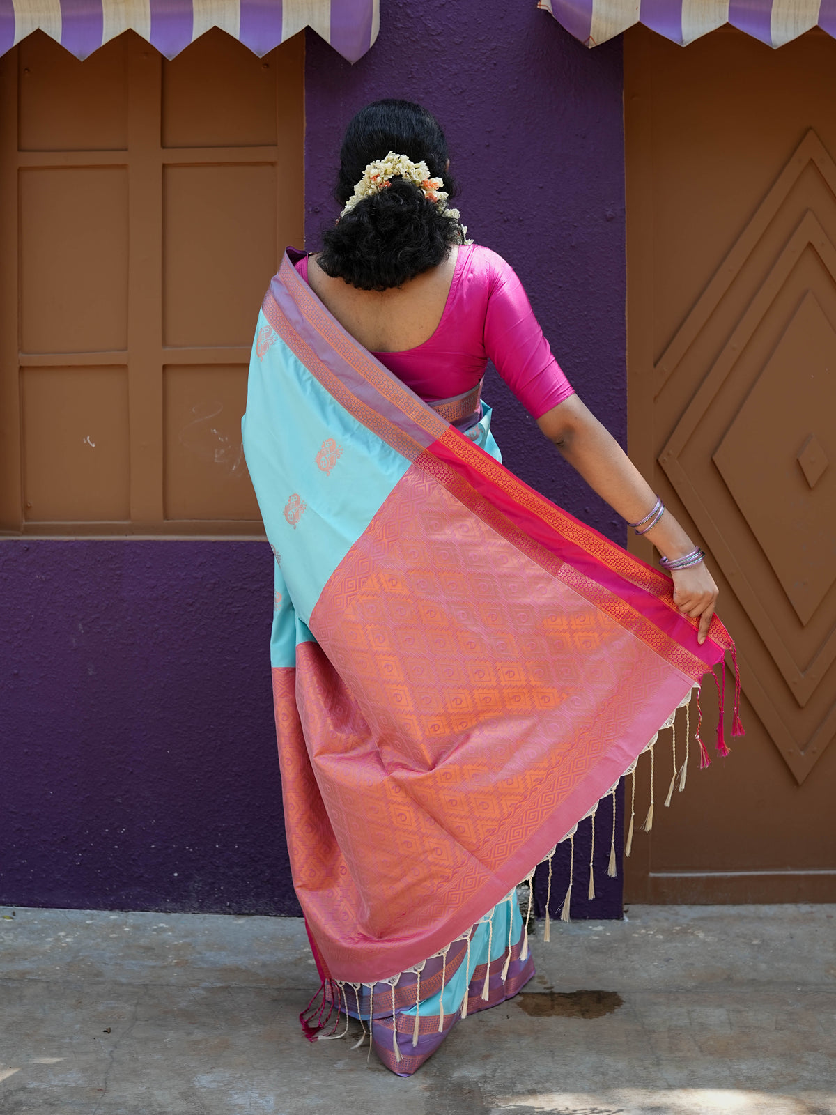 Blue & Pink Soft Silk Saree