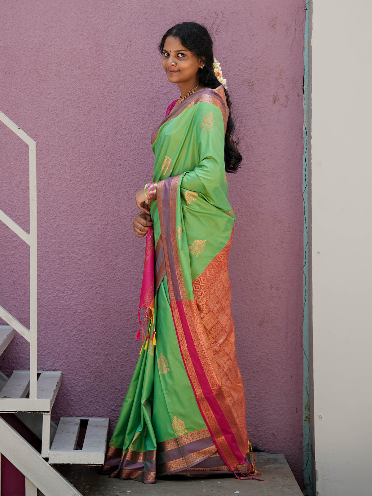 Green & Pink Soft Silk Saree