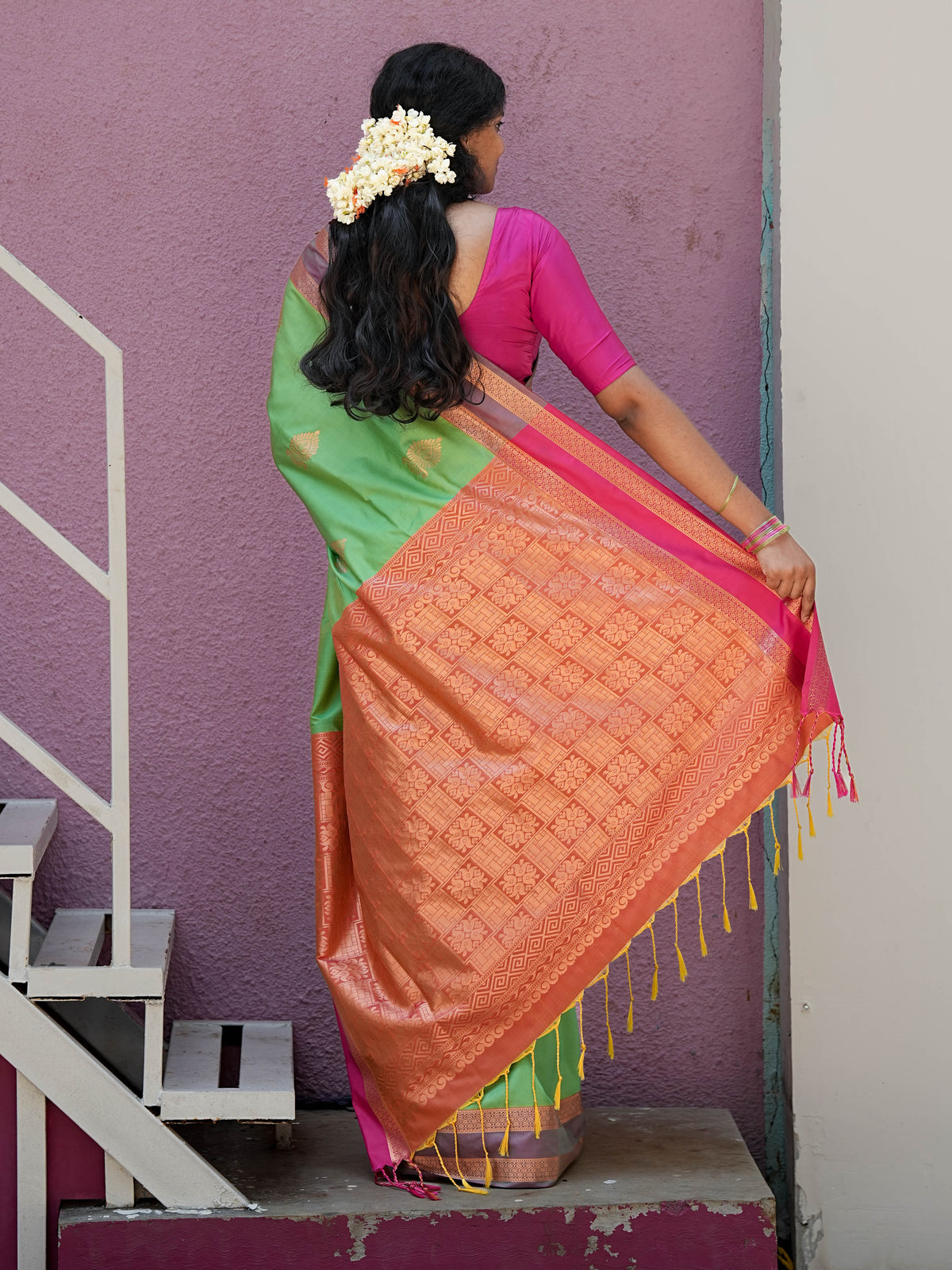Green & Pink Soft Silk Saree