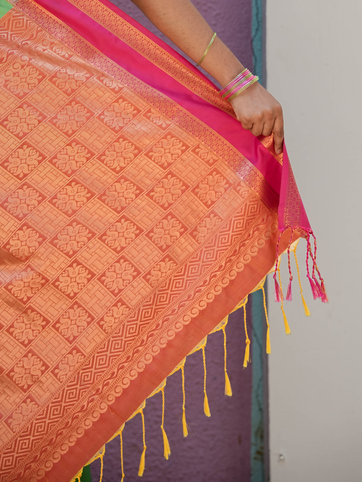 Green & Pink Soft Silk Saree