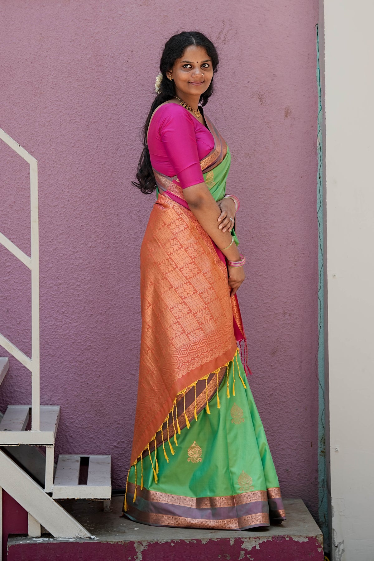 Green & Pink Soft Silk Saree